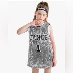 LOLANTA Girls Hip Hop Dance Jersey Sequin Dress Long Tank Top Jazz Size 10-12